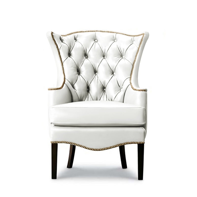 Gold Nailhead Trim Wingback Chair with Scalloped Apron