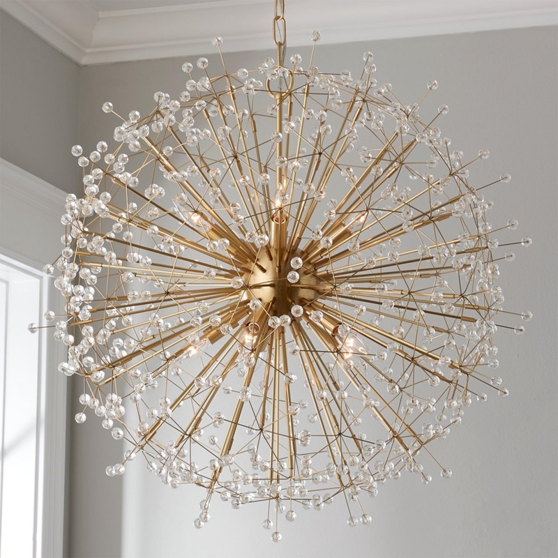 Gold Sputnik Chandelier with Beaded Accents and Starburst Silhouette.