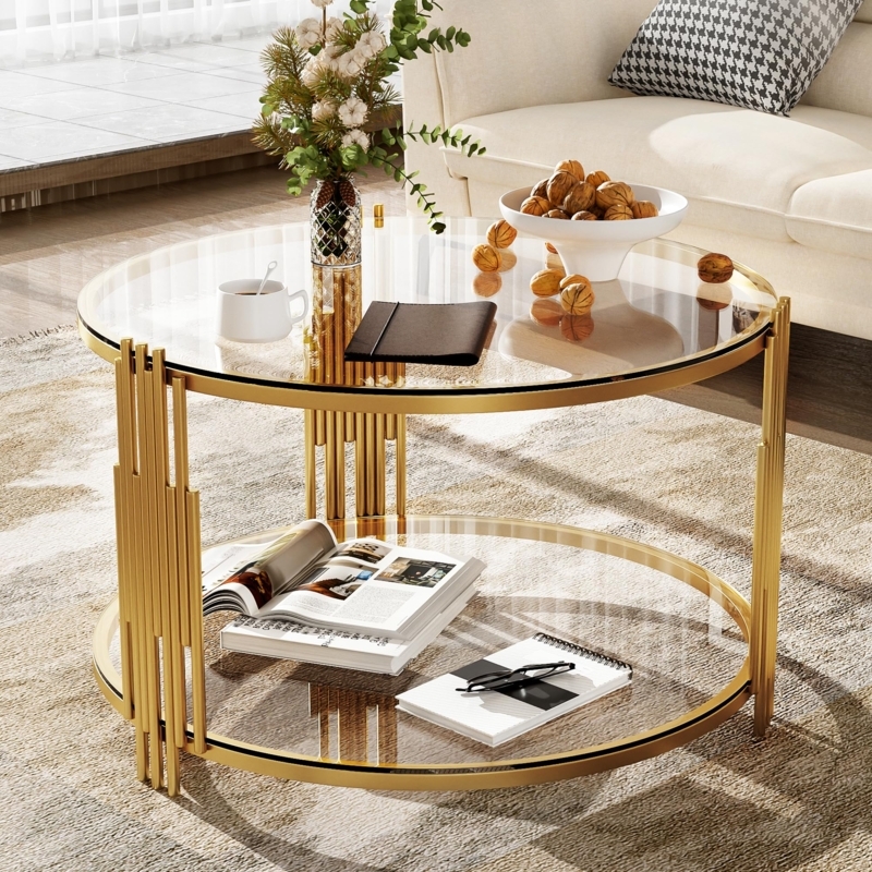 Round Glass Coffee Table Metal Base