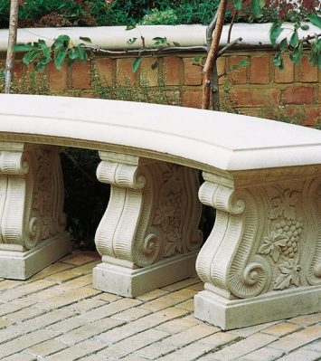 Grape Relief Carving on Neoclassical Stone Bench