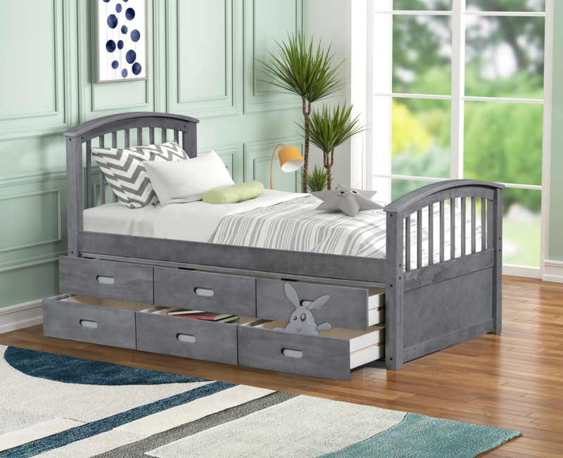 Gray Captains Bed with Arched Slat Design Frame