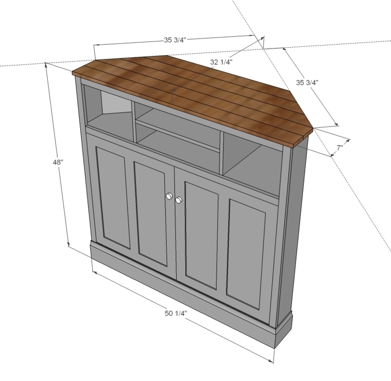 Gray Farmhouse TV Stand: Tall Corner Console with Planked Wood Top