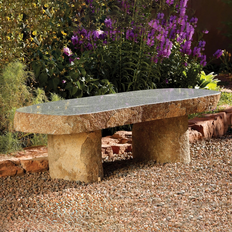Gray Granite Boulder Bench: Polished Top, Natural Legs.