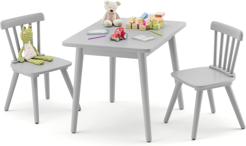 Gray Kids Table Set Rubberwood Spindle Back Scandinavian Playroom