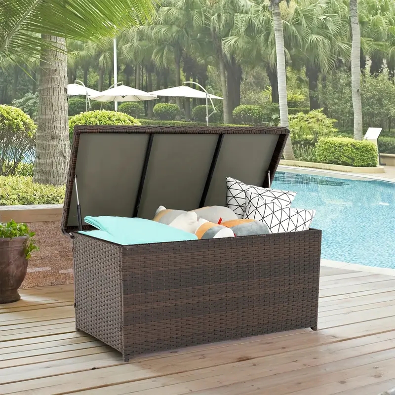 gray outdoor cushion storage box lid 60 gallon wicker patio - Temu