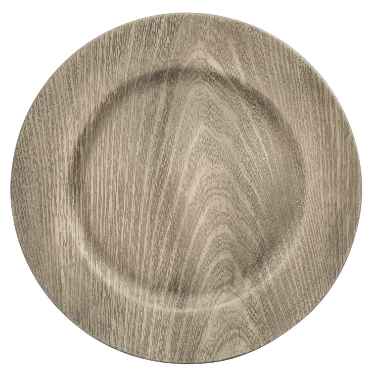 Gray Wood Grain Charger Plate, Textured Surface, Modern Farmhouse