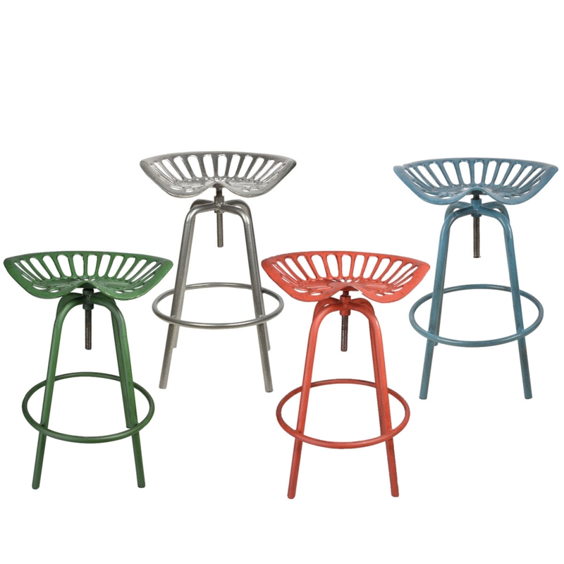 Green Metal Bar Stool Tripod Base Adjustable Tractor Seat