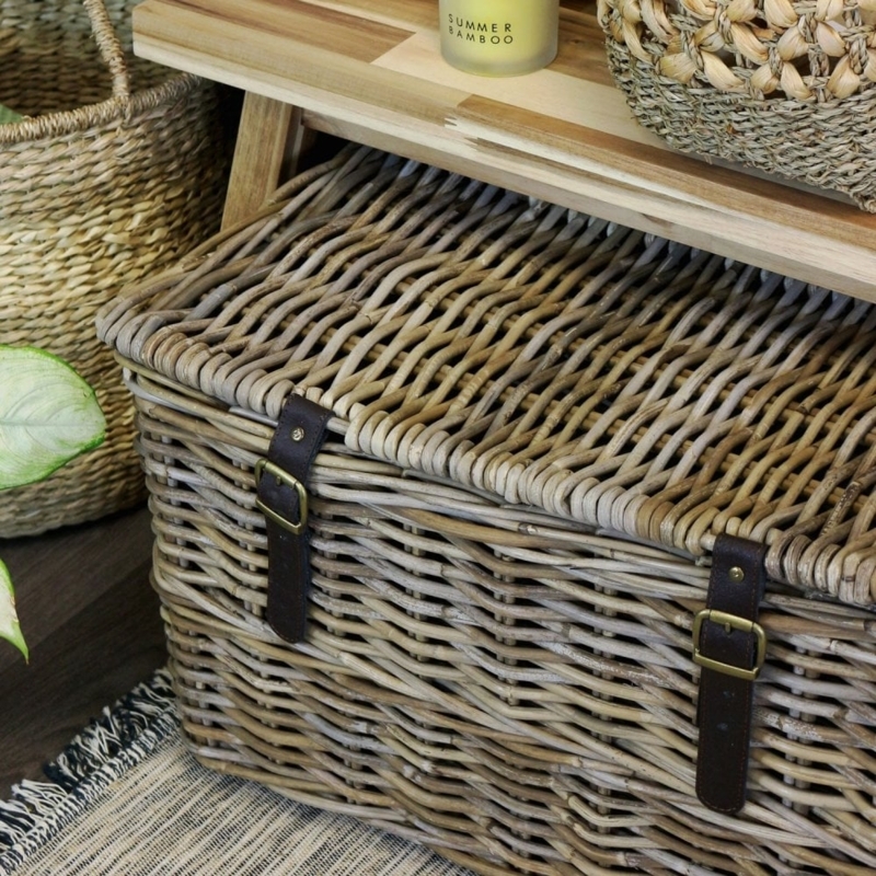 Grey & Buff Rattan Wicker Storage Trunk - The Basket Company