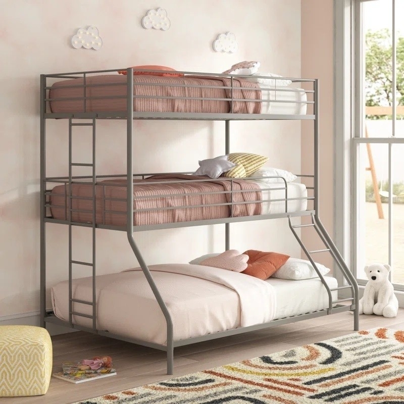 Grey Steel Triple Bunk Beds For Kids | Foter
