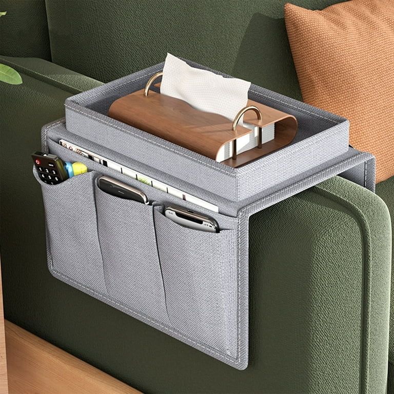 Grey Woven Armrest Organizer Integrated Tray Five Pocket Storage
