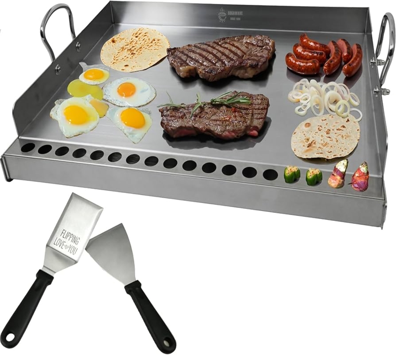 Griddle Insert, Front Drainage Holes, Engraved Spatula, Universal Fit.