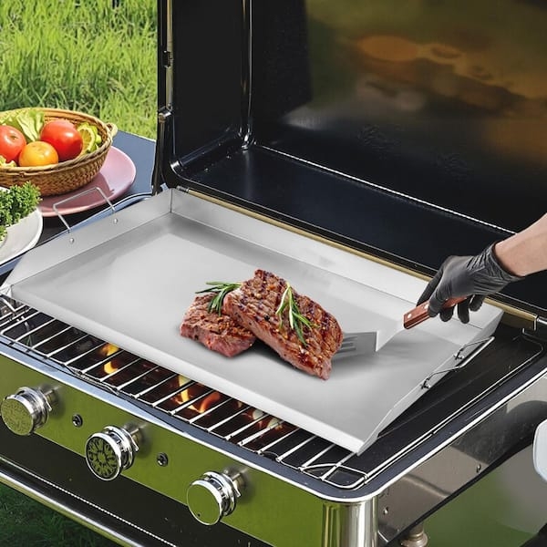 Griddle Plate, Large Cooking Area, Universal Fit, Brushed Steel.