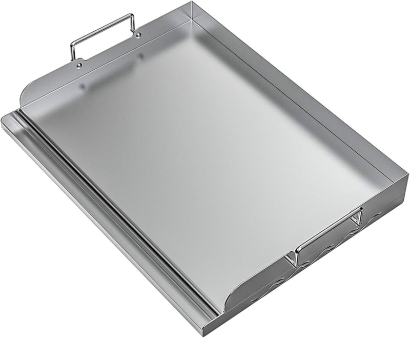 Griddle Plate, Reinforcement Bracing, Brushed Stainless, Grease Trough.