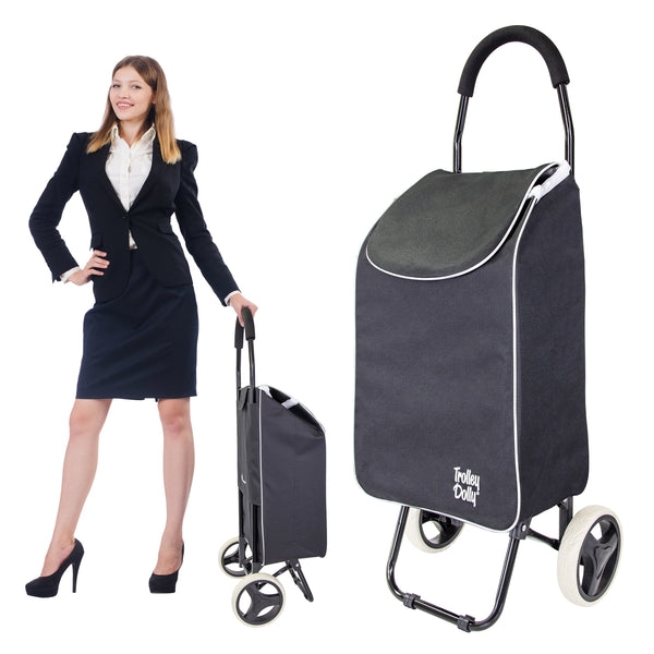 Grocery Cart with White Piping, Matte Black Fabric, Foldable Trolley