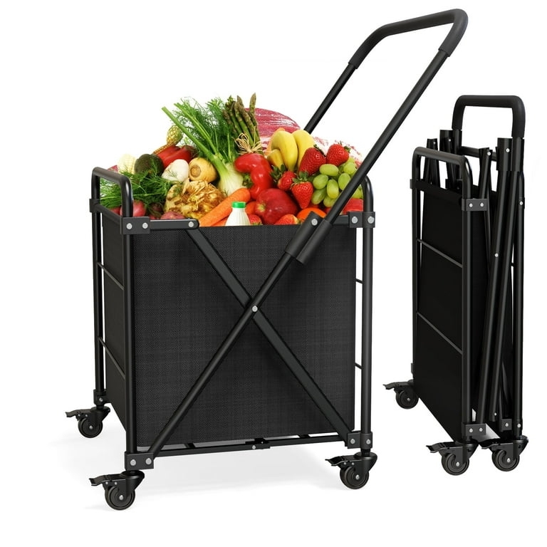 Grocery Trolley with X-Frame Support, Matte Black Fabric, Woven Basket