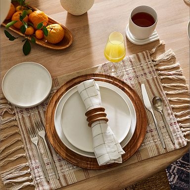 Grooved Acacia Wood Charger, Circular Profile, Organic Modern Style