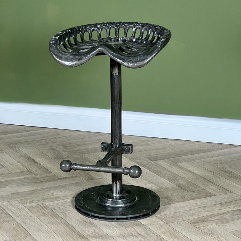 Gunmetal Industrial Bar Stool Perforated Seat T-Bar Footrest