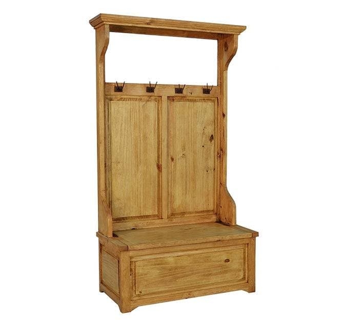 Hall Tree Amber Wood Open Frame Top Rustic Traditional Storage Bench