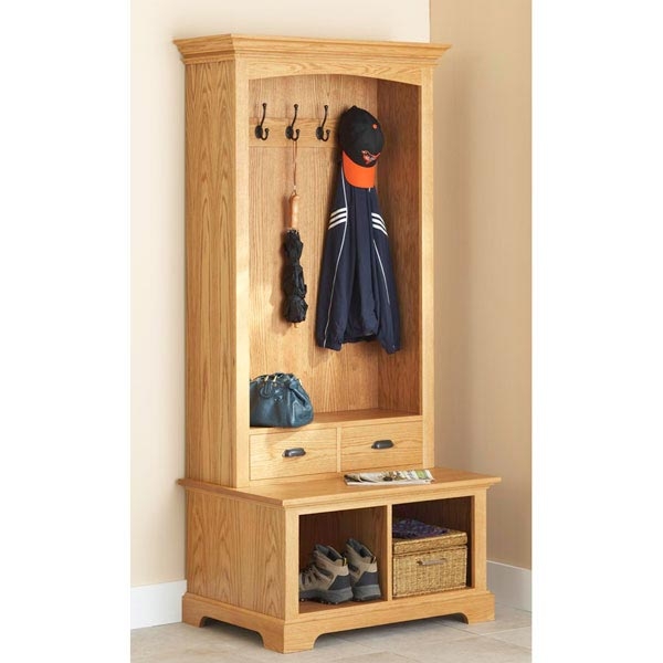 Hall Tree Arched Silhouette Honey Oak Traditional Entryway Furniture