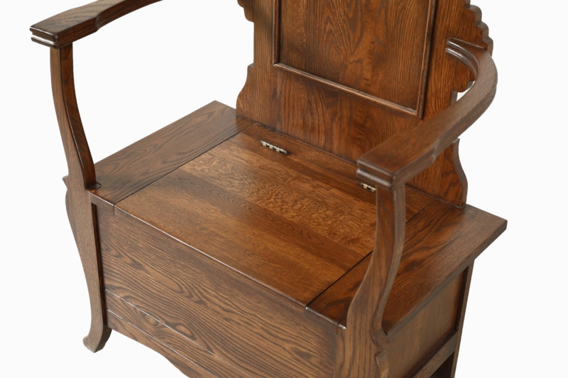 Hall Tree Bench Arts and Crafts Scalloped Sides Oak Storage Seat