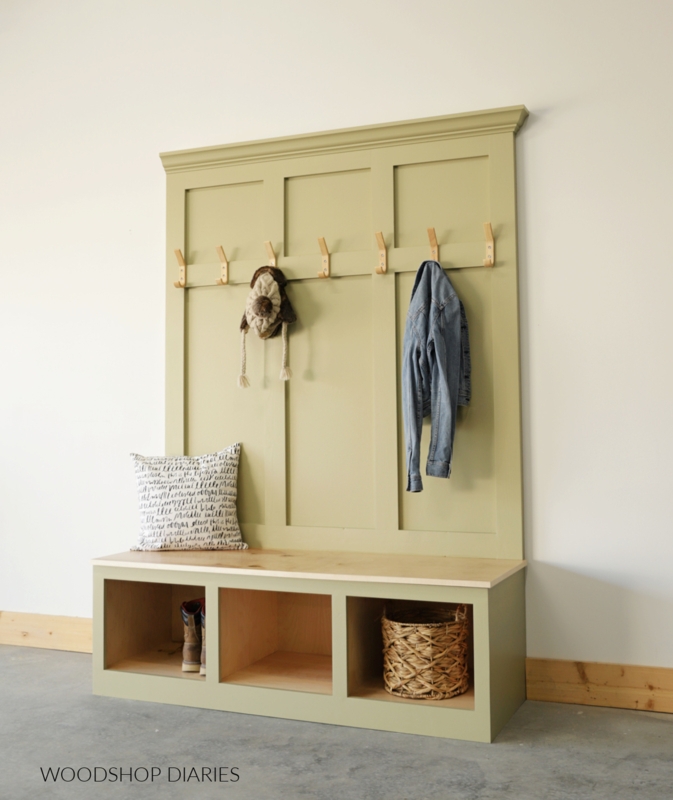 Hall Tree Board And Batten Back Sage Green Wooden Peg Hooks Entryway