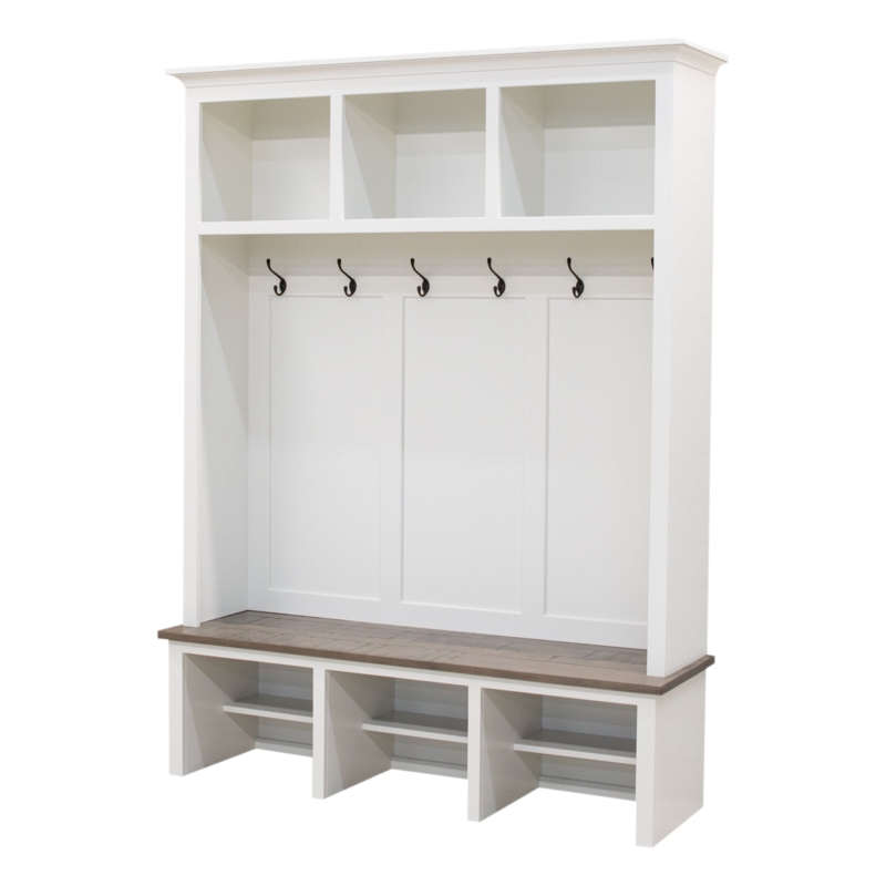 Hall Tree Contrasting Wood Seat White Farmhouse Entryway Bench