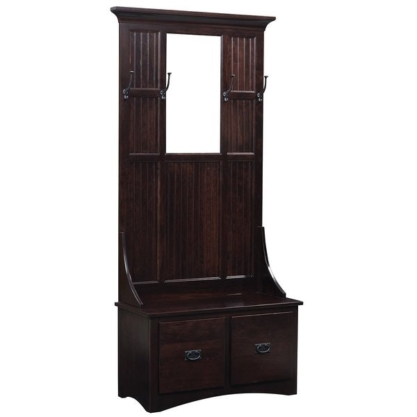 Hall Tree Espresso Brown Finish Ring Pull Hardware Traditional Bench