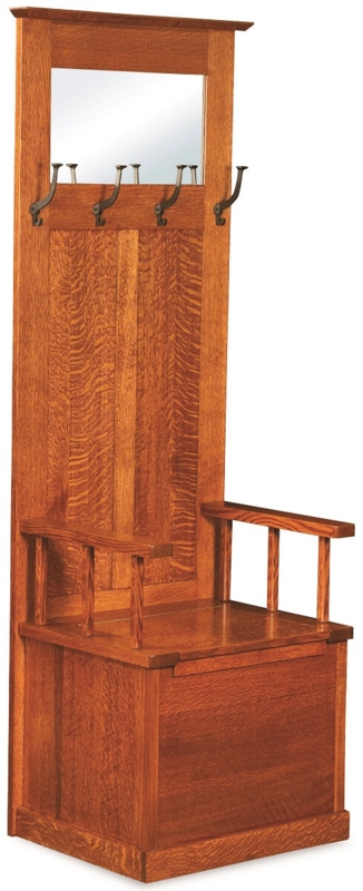 Hall Tree Mission Style Slatted Sides Wood Entryway Bench Mirror