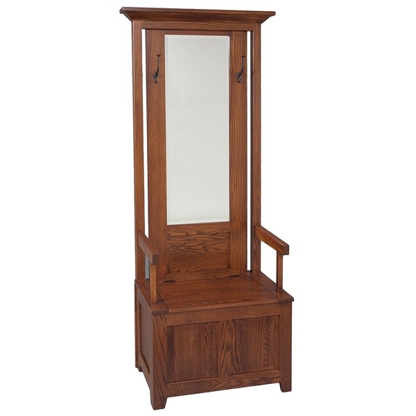 Hall Tree Narrow Profile Mission Style Wood Storage Bench With Mirror