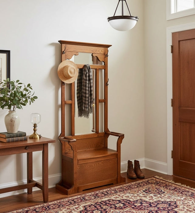 Hall Tree Storage Trunk Mission Oak Umbrella Stands Foyer Furniture