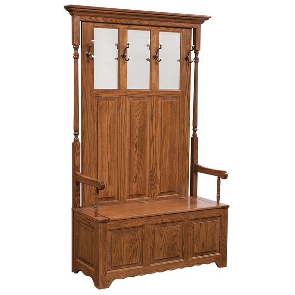 Hall Tree Triple Mirror Back Craftsman Oak Entryway Storage Bench