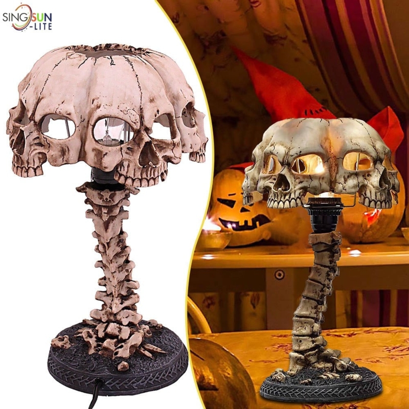 Halloween Luminous Skull Night Light Creative Resin Skull Table Lamp H   acacuss