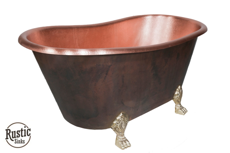 Hammered Copper Slipper Clawfoot Bathtub with Dark Bronze Exterior Finish