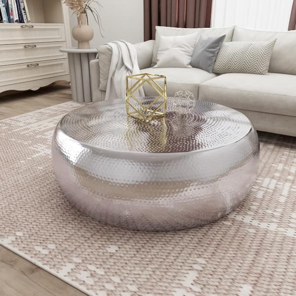 Hammered Drum Coffee Table Aluminum Low Profile Design