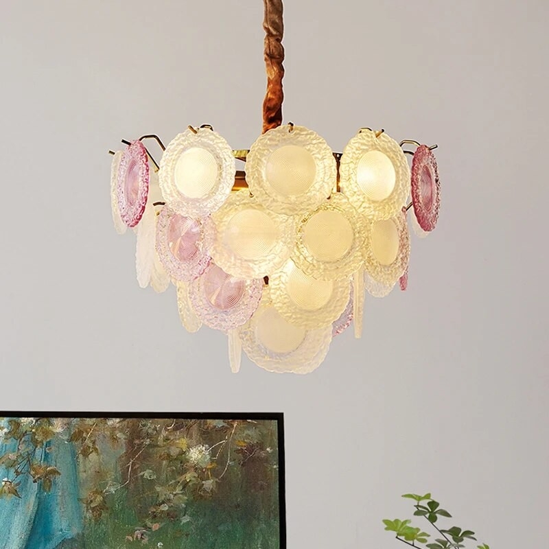 Hammered Glass Ceiling Fixture with Overlapping Pastel Disks
