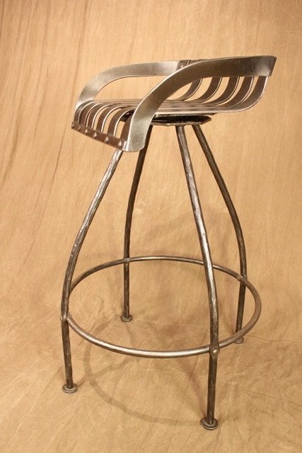 Hammered Metal Swivel Bar Stool Slatted Tractor Seat Gunmetal