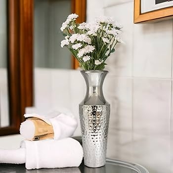 Hammered Silver Vase: Polished Dual Finish Hourglass