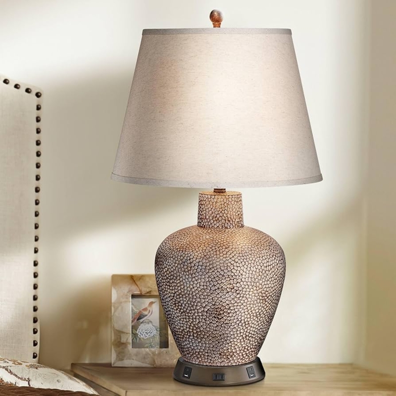 Hammered Texture Table Lamp with Pot Base & Integrated Power