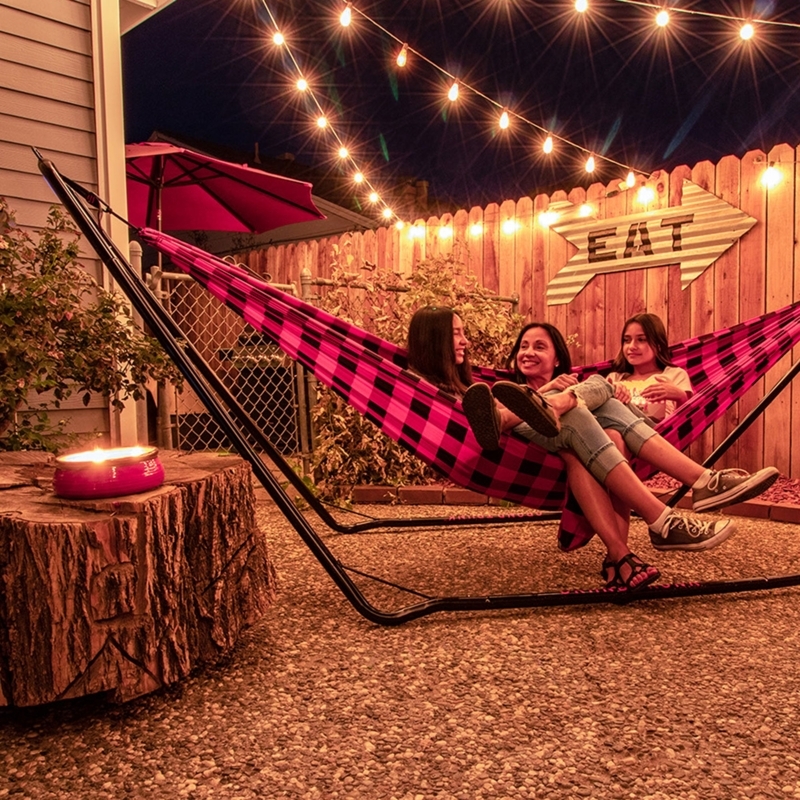 Hammock Stand Buffalo Check Pattern Hot Pink Metal Bohemian Style