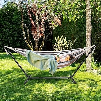 Hammock Stand Striped Fabric Sling Matte Black Portable Base