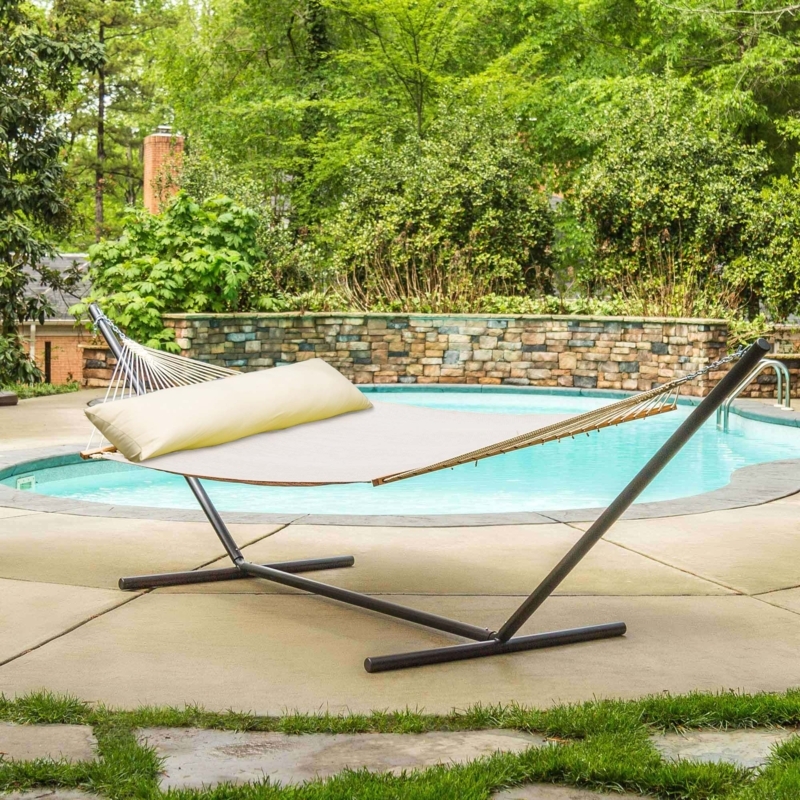 Hammock Stand Tri-Beam Metal Dark Bronze with Bolster Pillow