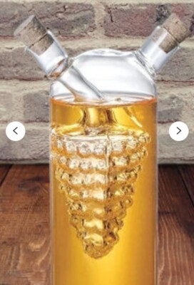 Hand Blown Dual Spout Cruet with Corks and Grape Interior