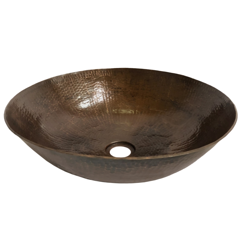 Hand Hammered Copper Vessel Sink: Round Shallow Antique Finish