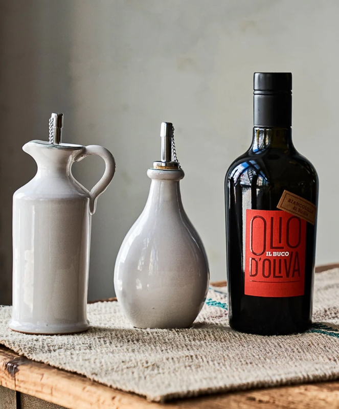 Handcrafted Ceramic Cruet Set with Metal Spouts and Chains