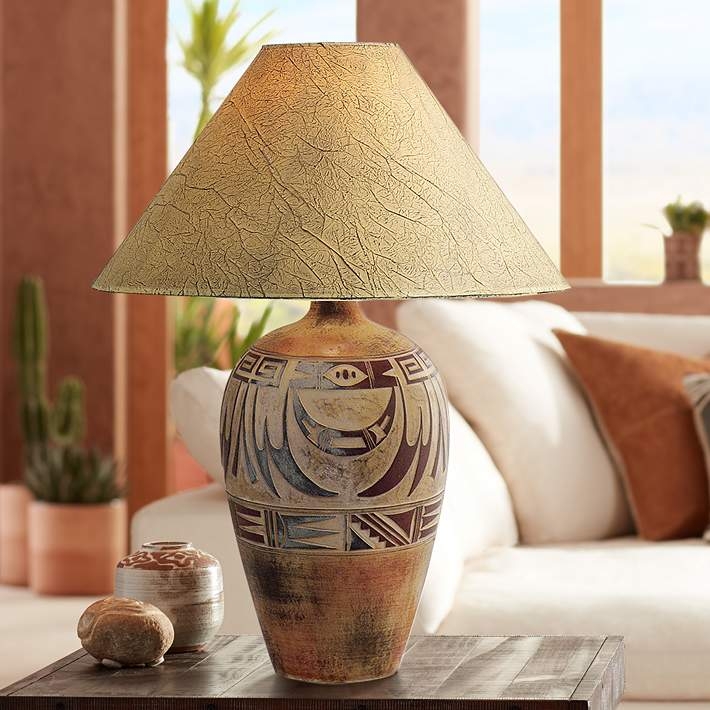 Handcrafted Eagle Motif Table Lamp with Textured Jug Base