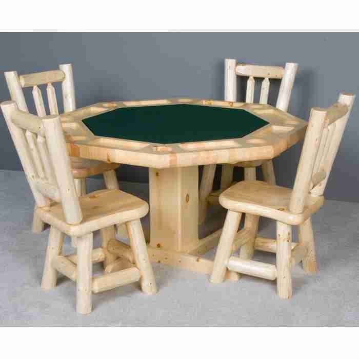 Handcrafted Log Poker Table Set with unique Spindle Back Chairs