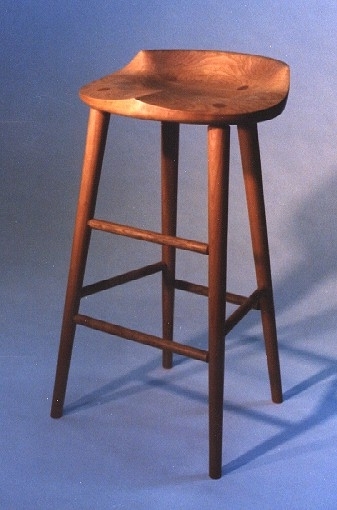Handcrafted Wood Bar Stool Shaker Style Tapered Legs Carved Seat