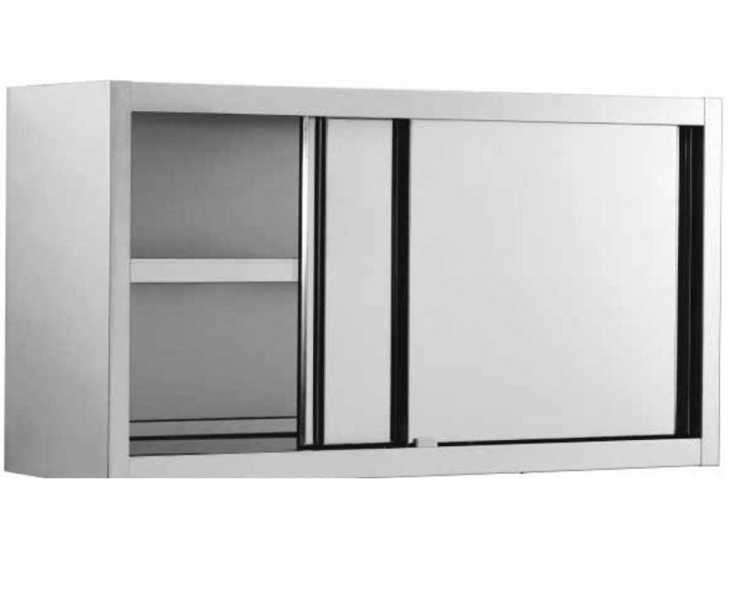 Handle-Less Sliding Door Wall Cabinet in Brushed Stainless Steel