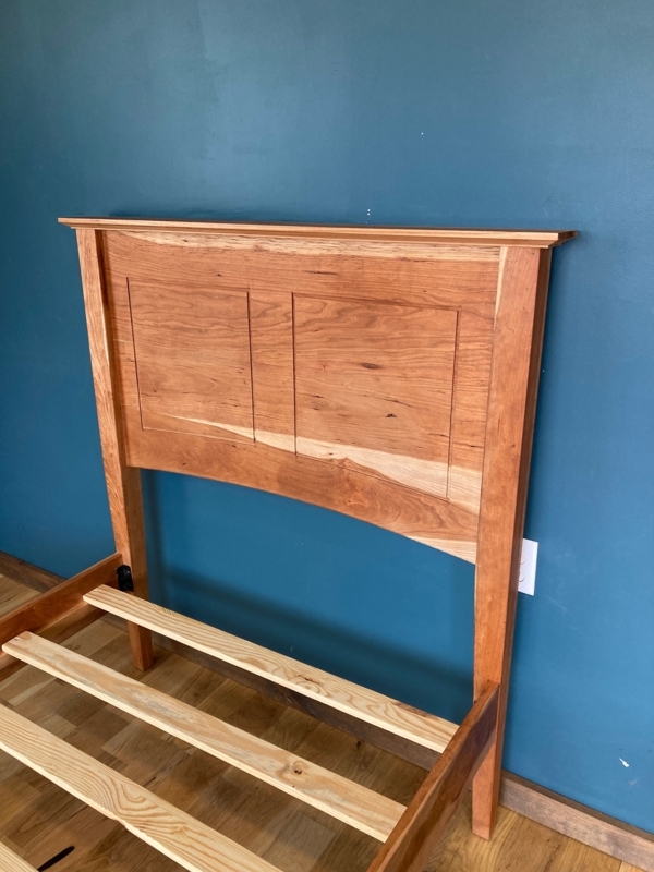 Handmade Cherry Bed Frame with Curved Bottom Rail and Sapwood Streaks