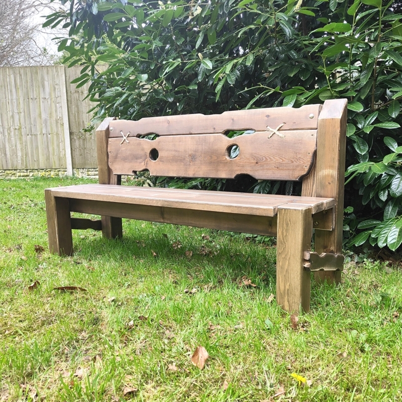 Handmade Garden Bench with Decorative Cutouts and X Detailing